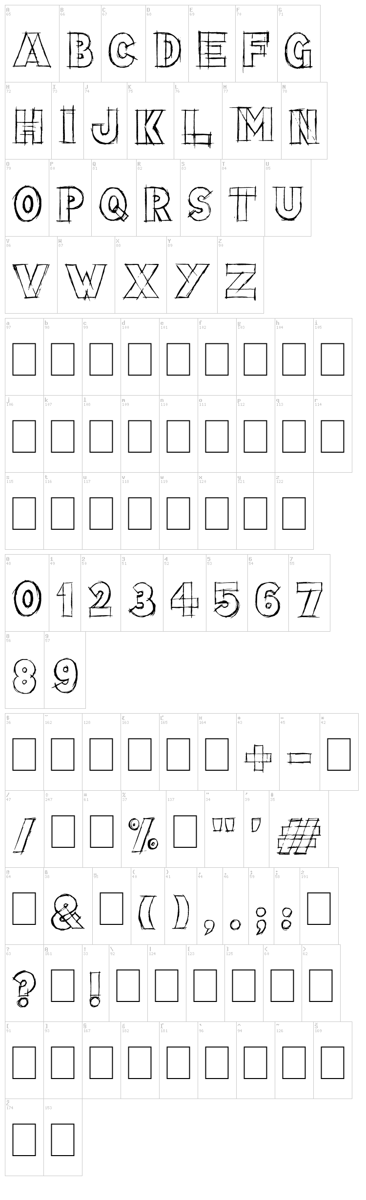Lazy Sketch font map